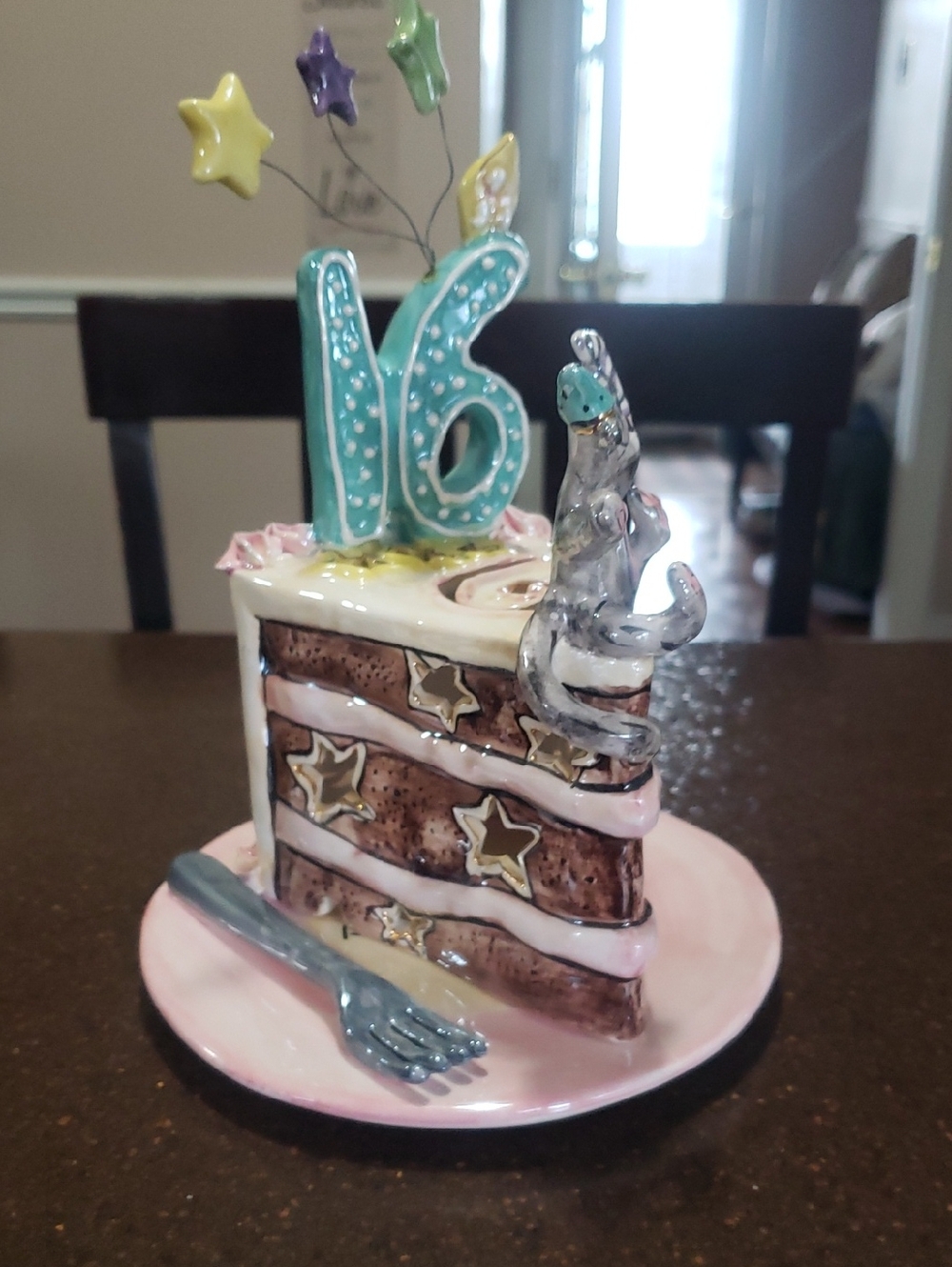 2002 Blue Sky Clayworks 16th Birthday CAKE & PLATE Tealight Candle Holder